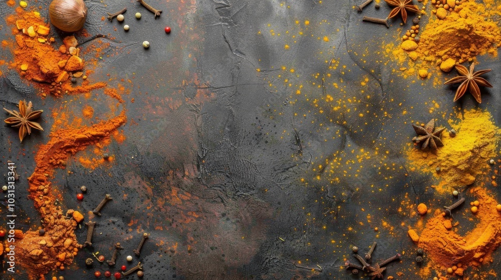 Vibrant Spices on Dark Textured Surface for Cooking Vibrant Spices on Dark Textured Surface for Cooking