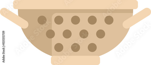 Simple flat vector illustration of a beige colander with handles, a common kitchen utensil used for draining water from food