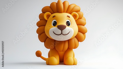 Cute Cartoon Lion Sitting on White Background photo