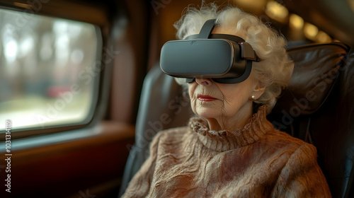 Elderly woman wearing VR he...
