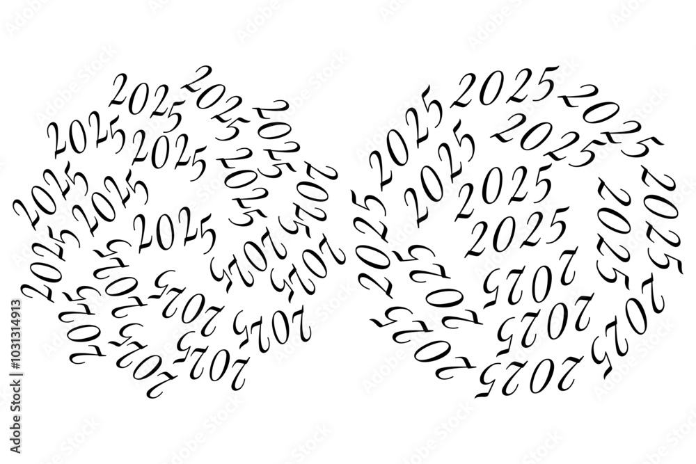 2025 New Year date Outline Round backgrounds in trendy minimalistic style Set of 2 Isolated on white 2025 New Year date Outline Round backgrounds in trendy minimalistic style Set of 2 Isolated on white