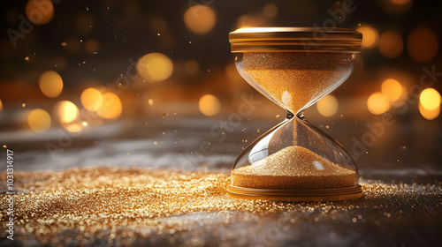 An hourglass with golden sa...