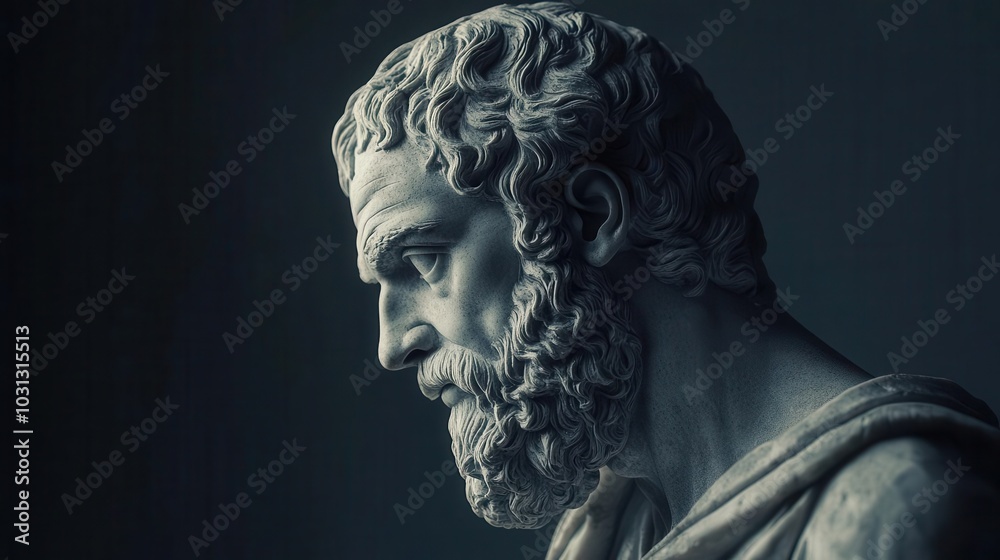 a classical sculpture depicting aristotle, the renowned greek philosopher, skillfully rendered to highlight his thoughtful expression, representing wisdom and intellect in a timeless manner a classical sculpture depicting aristotle, the renowned greek philosopher, skillfully rendered to highlight his thoughtful expression, representing wisdom and intellect in a timeless manner