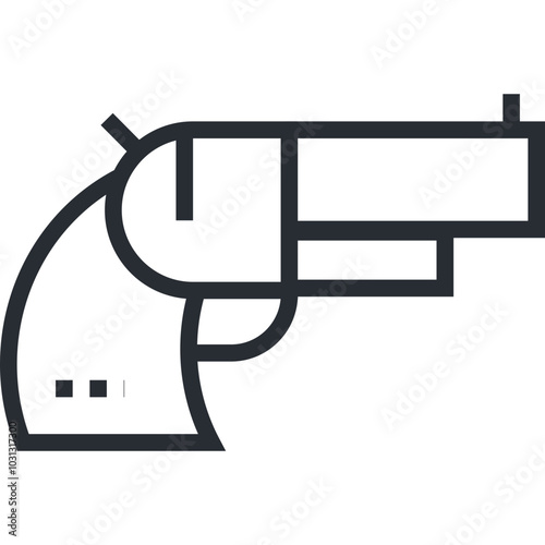 Simple line art drawing of a handgun in black.