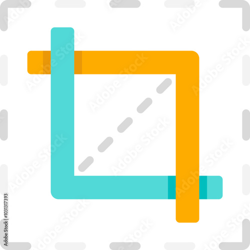 A  turquoise vertical bar with a yellow horizontal bar, a dashed line, and white background with gray dashes.