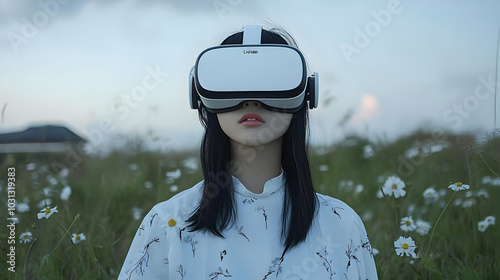 A person wearing a VR heads...