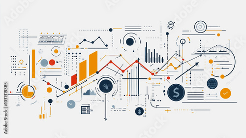 Abstract white background with Colorful charts and graphs with statistics to innovative analyze business potential and forecast future development of companies growth.