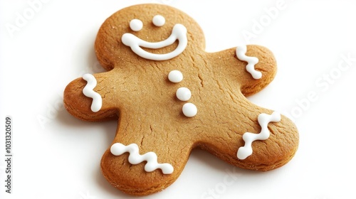 a traditional gingerbread man cookie, beautifully decorated and isolated on a pure white background, evoking nostalgic holiday memories and warmth