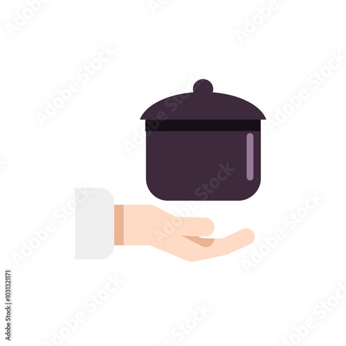 Hand reaching out to a pot with a lid on top.