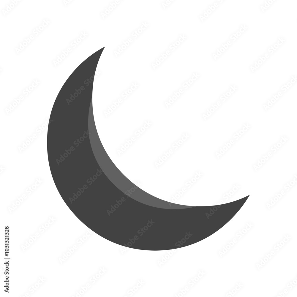 A simple, grey crescent moon shape on a white background. A simple, grey crescent moon shape on a white background.