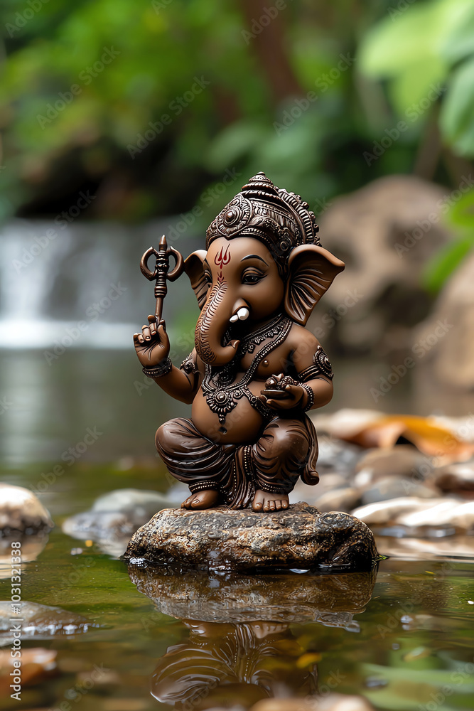 Fototapeta premium Ganesh statue in serene natural setting