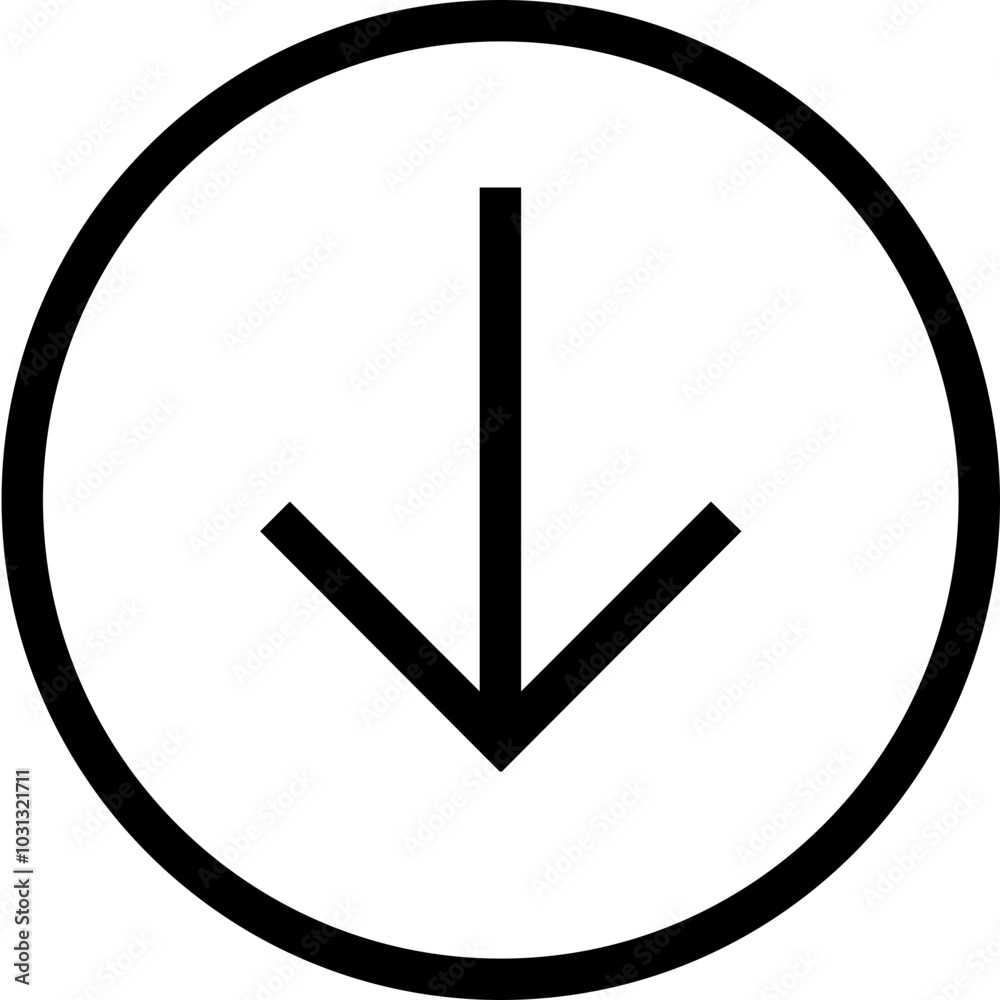 Black and white arrow pointing down inside of a circle. Black and white arrow pointing down inside of a circle.