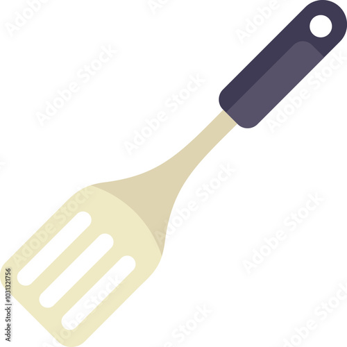 Kitchen spatula featuring a plastic handle, perfect for lifting and flipping food while cooking