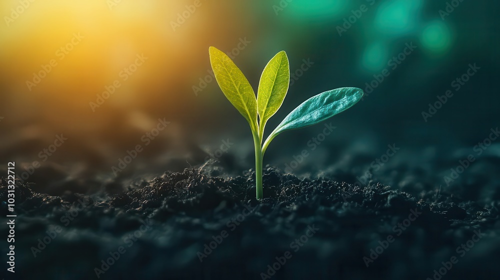 a young sprout emerging from rich soil, symbolizing growth and potential, surrounded by soft, natural light that highlights its fragility and resilience a young sprout emerging from rich soil, symbolizing growth and potential, surrounded by soft, natural light that highlights its fragility and resilience