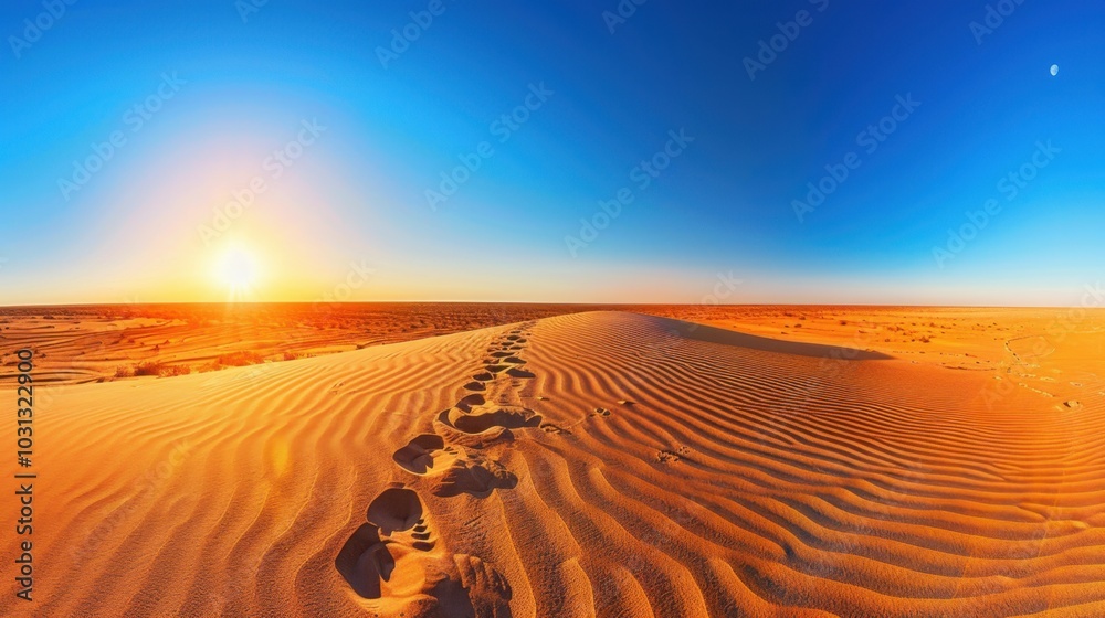 Naklejka premium Tranquil Dawn Over Endless Desert Landscape