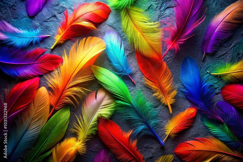 Colorful Neon Feather Silhouette Background - Vibrant Texture Art Colorful Neon Feather Silhouette Background - Vibrant Texture Art