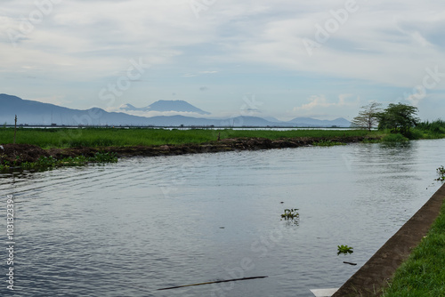 Laguna lake area, Philippines, with mountains from Antipolo in the distance. photo