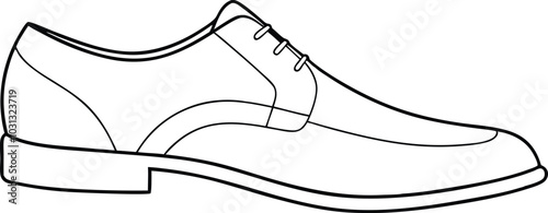 Classic men's shoes in continuous line art drawing style. Dress shoes minimalist black linear sketch isolated on white background background.