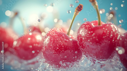Fresh cherries with water d...