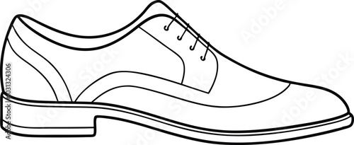 Classic men's shoes in continuous line art drawing style. Dress shoes minimalist black linear sketch isolated on white background background.