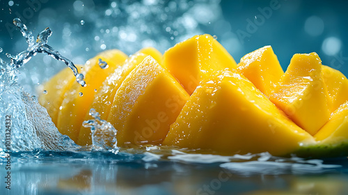 Juicy mango slices splashin...