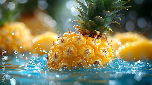 Fresh pineapples splashing ...