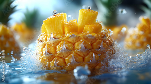 Fresh pineapple splashing i...
