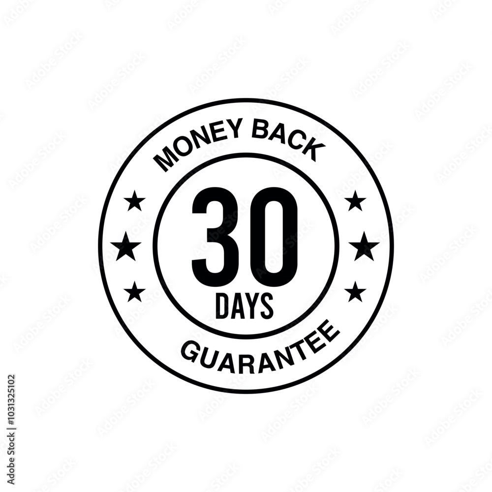 30 Days Money-Back Guarantee Icon- Black Line Art Vector Isolated on White Background (PNG) 30 Days Money-Back Guarantee Icon- Black Line Art Vector Isolated on White Background (PNG)