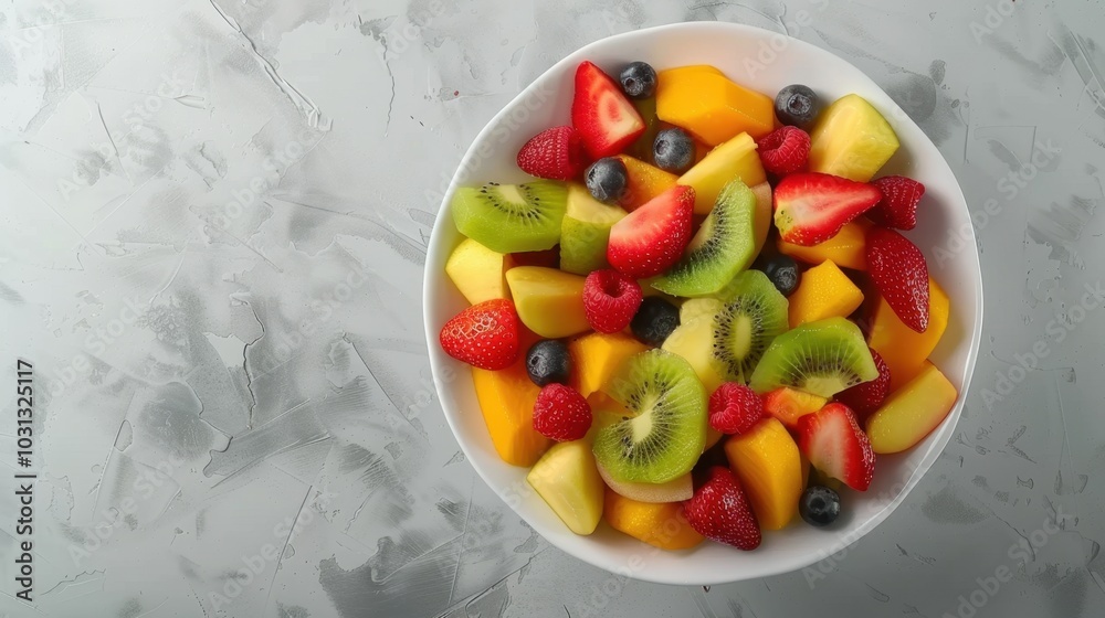 Colorful Fresh Fruit Salad in White Bowl Colorful Fresh Fruit Salad in White Bowl