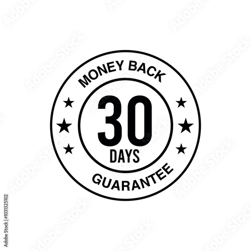 30 Days Money-Back Guarantee Icon- Black Line Art Vector Isolated on White Background (PNG)