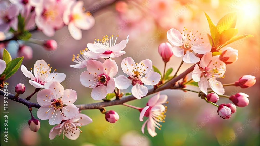 Delicate Blossoms Embrace the Sun's Golden Rays, Unfurling Petals in a Symphony of Springtime Delight Delicate Blossoms Embrace the Sun's Golden Rays, Unfurling Petals in a Symphony of Springtime Delight