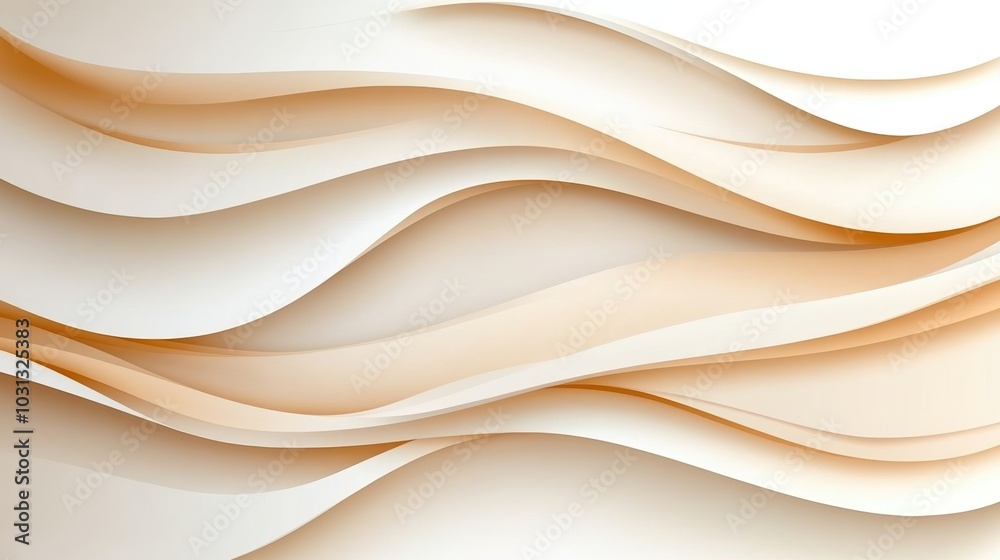 Obraz premium Abstract waves in soft beige tones, flowing smoothly on a white background.