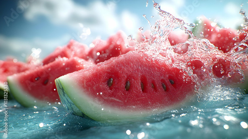 Watermelon slices splashing...