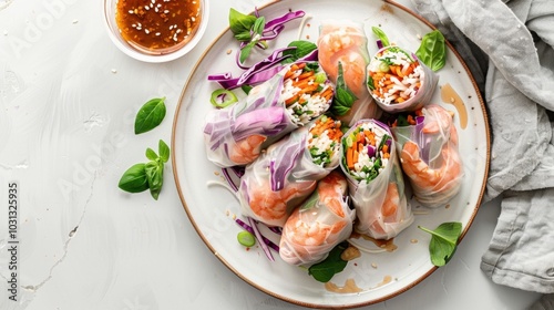 Fresh and Colorful Sushi Spring Rolls Arrangement