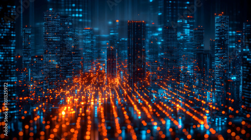 Futuristic cityscape with g...
