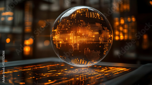 A futuristic globe with dig...