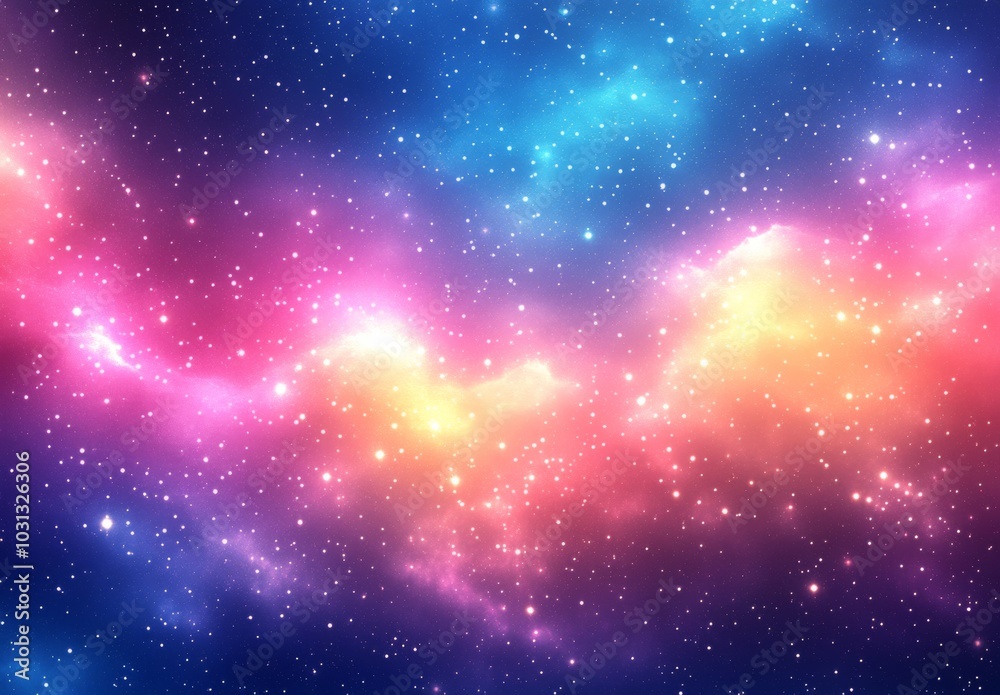 Fototapeta premium 星とボケのある柔らかいパステルカラーの虹の銀河の背景