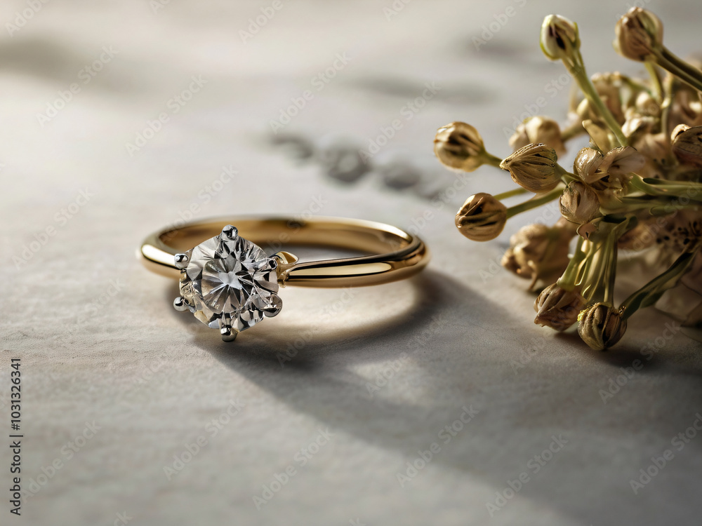 Wedding ring embellished with a brilliant diamond. Wedding ring embellished with a brilliant diamond.