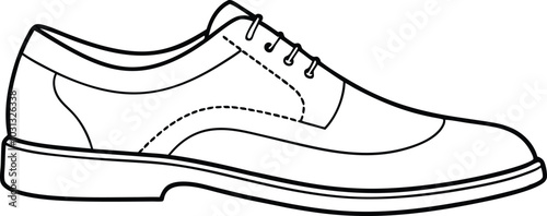 Classic men's shoes in continuous line art drawing style. Dress shoes minimalist black linear sketch isolated on white background background.