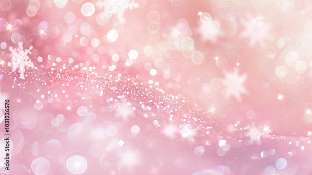 Abstract Pink and White Glitter Background with Blurred Lights and Snowflake Patterns. Abstract Pink and White Glitter Background with Blurred Lights and Snowflake Patterns.