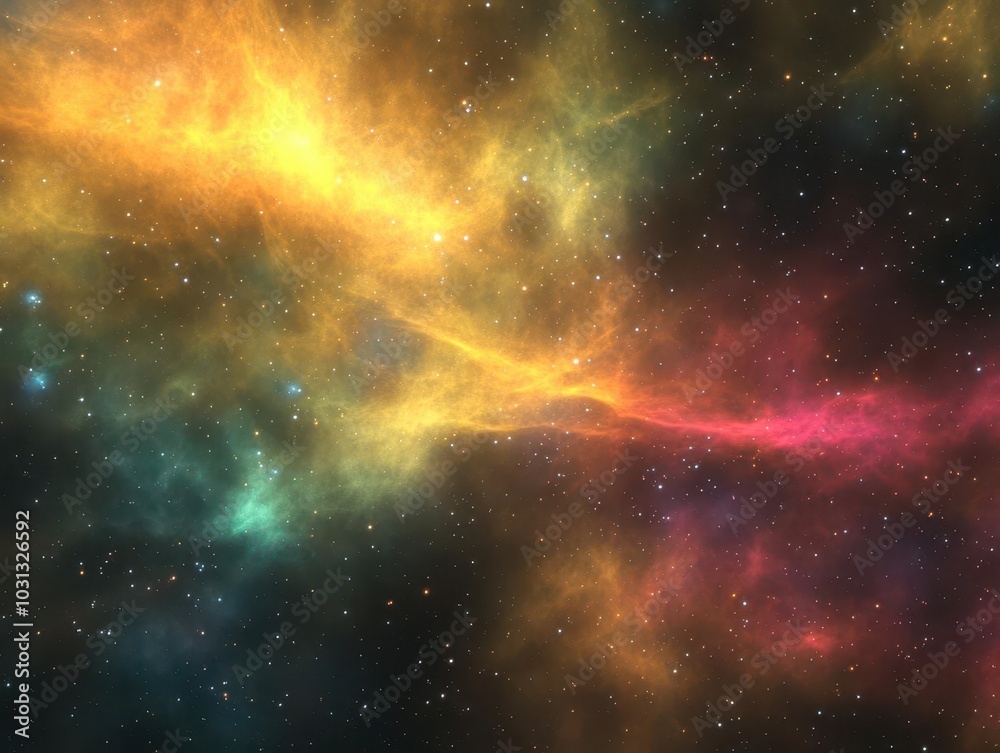 Obraz premium vibrant cosmic nebula filled with swirling colors, stars, and celestial dust, capturing the vastness of space, inviting viewers to explore the mysteries of the universe