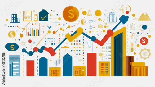 Abstract white background with Colorful charts and graphs with statistics to innovative analyze business potential and forecast future development of companies growth.