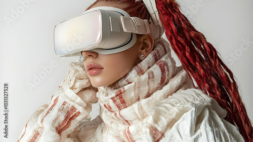 A young woman wearing VR go...
