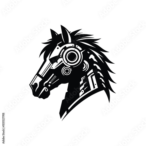 Cyber Horse Head Silhouette Design – Futuristic Robotic Animal Vector for Sci-Fi and Tech Art