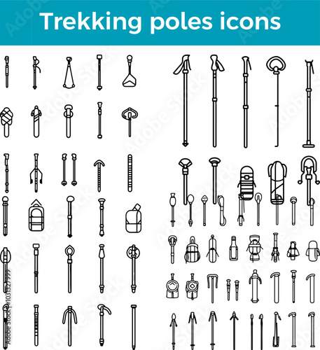 trekking poles icon vector hiking accessory design
