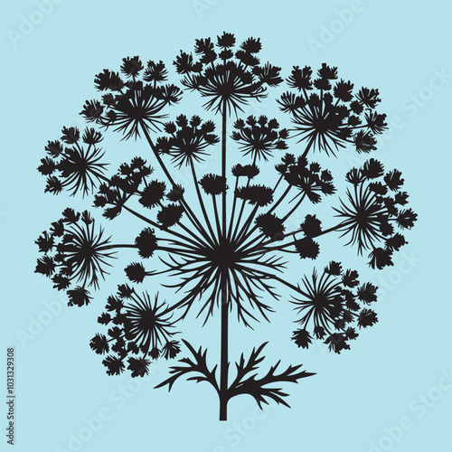 Queen Anne’s Lace silhouette vector icon black and white