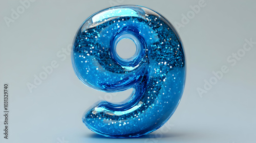 A shiny blue number nine wi...