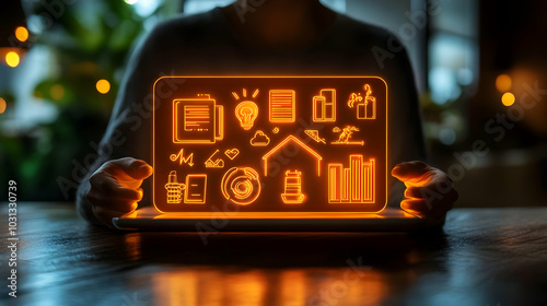 A glowing digital interface...