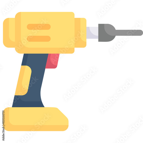 Yellow and grey cordless drill with a red trigger.