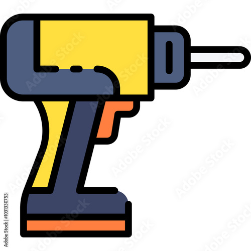 A yellow and blue cartoon illustration of an electric drill with a black outline.